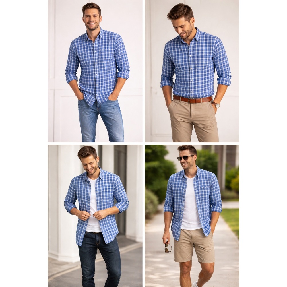 Abercrombie & Fitch Mens Blue White Gingham Long Sleeve Button Down Shirt XL